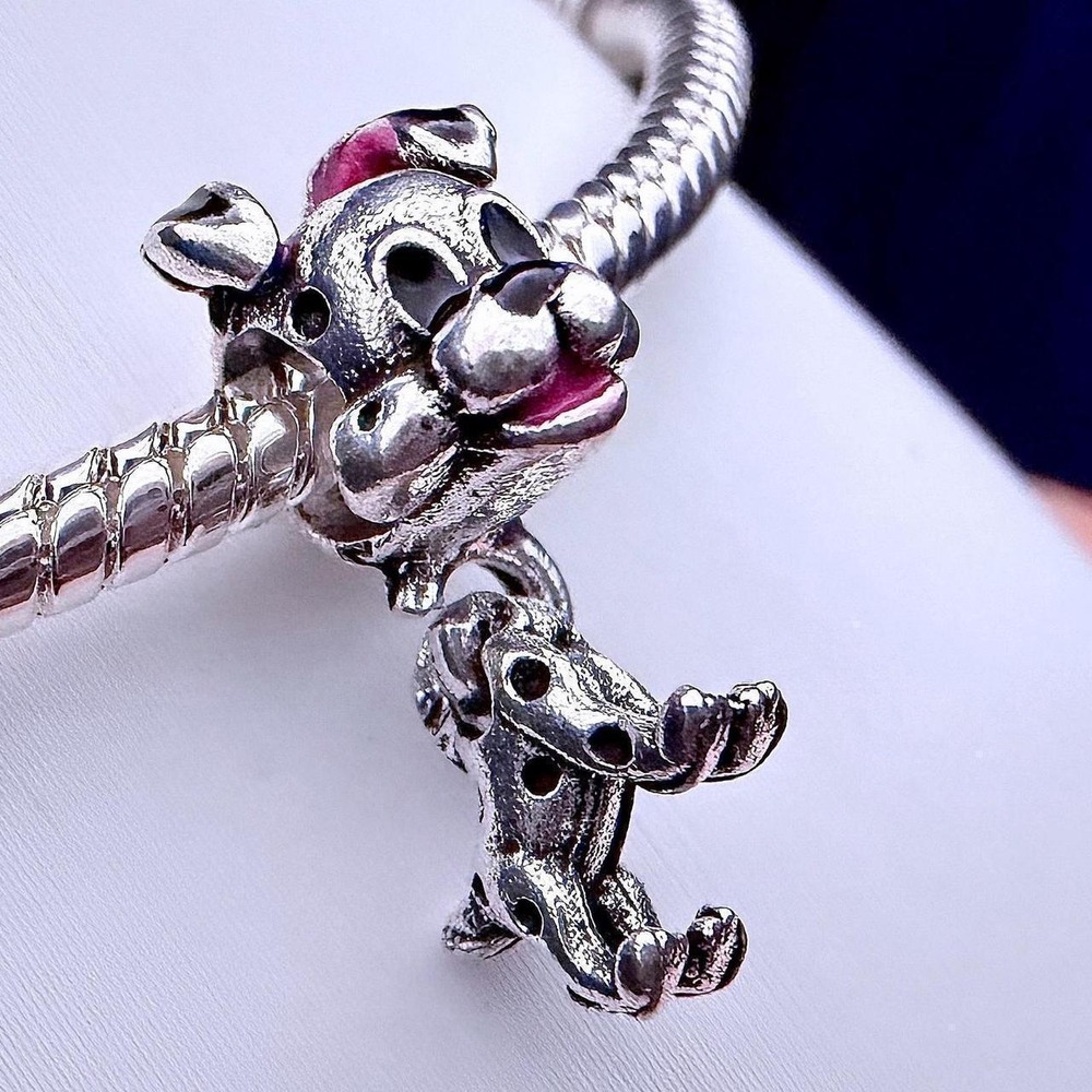 Pandora-like Silver Bead Charm Fits Snake Chain Bracelet Dog Puppy Dangle